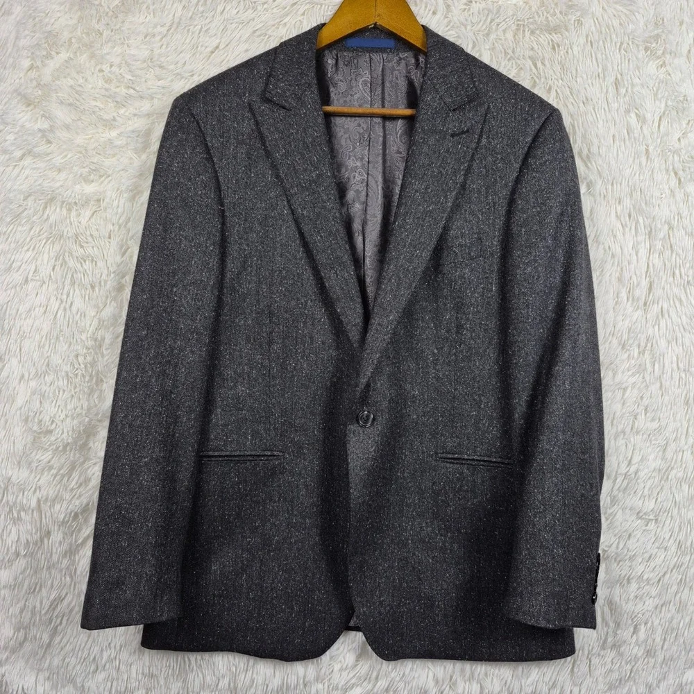 Rudolf Valentina Vitale Barberis Canonico Wool Silk Herringbone Blazer 42R Gray